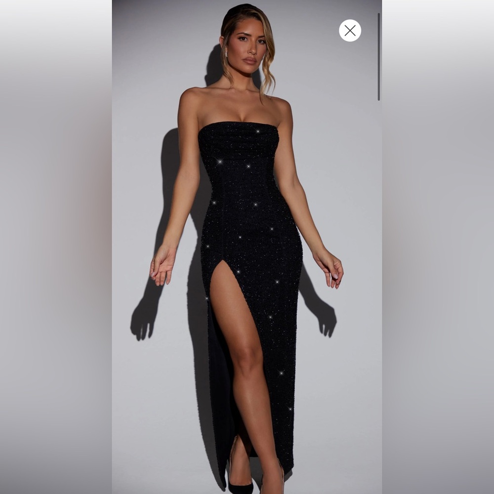Oh polly prom Embellished Bandeau Cowl Neck Maxi Dress in Black size 0